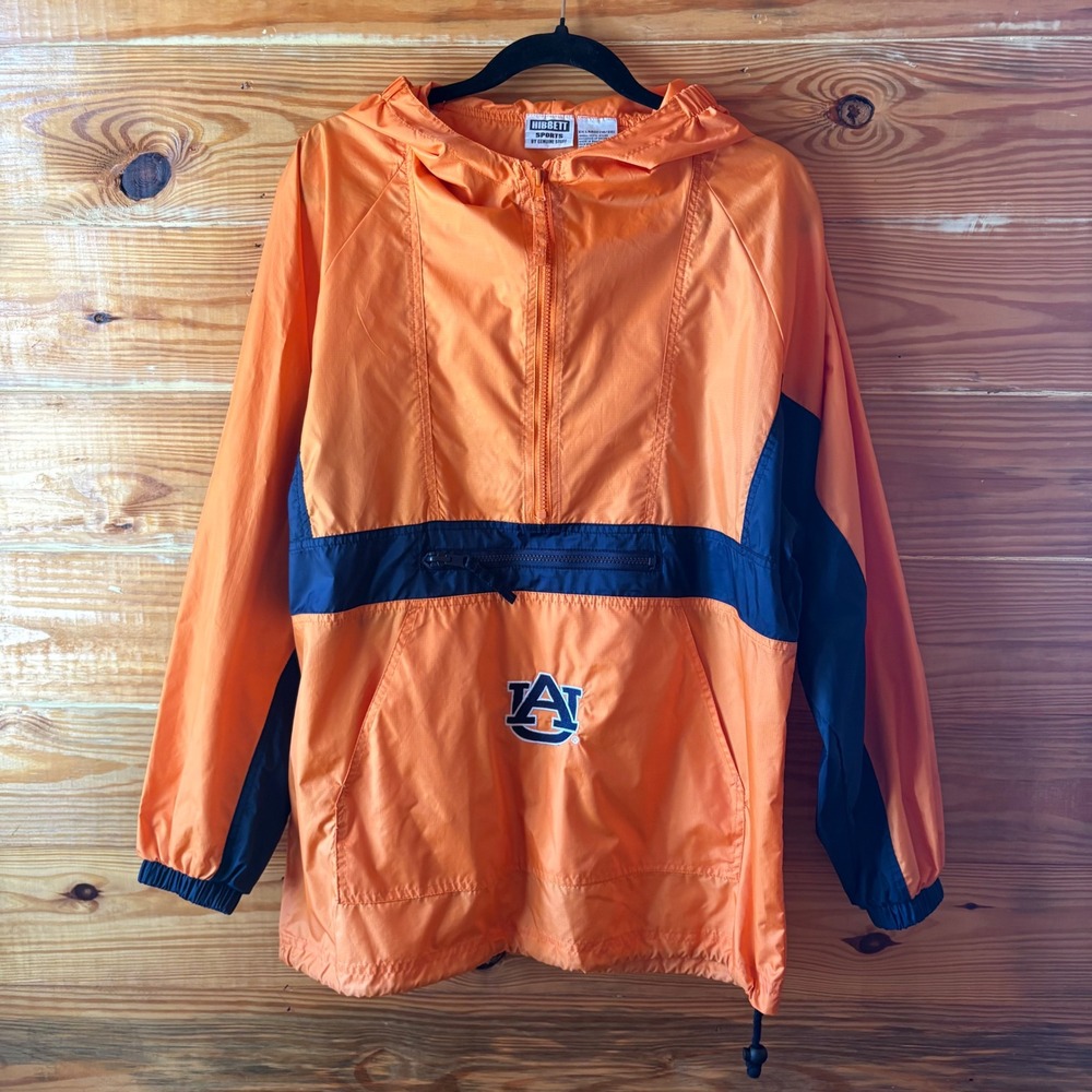 Vintage Hibbett Sports Auburn Tigers Windbreaker Orange Navy Half Zip XL 18/20